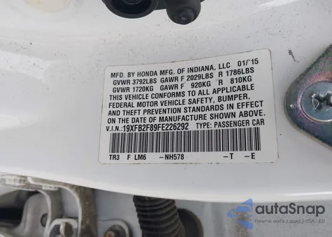 2015 Honda Civic Ex from USA, damaged, VIN 19XFB2F89FE226292